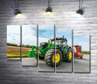 Модульная картина "Американский зеленый трактор компании "John Deere""