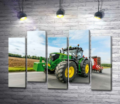 Модульная картина "Американский зеленый трактор компании "John Deere""