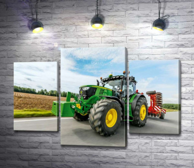 Модульная картина "Американский зеленый трактор компании "John Deere""