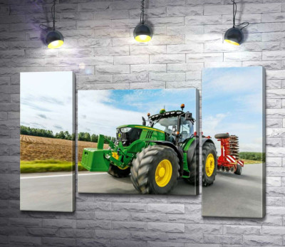 Модульная картина "Американский зеленый трактор компании "John Deere""