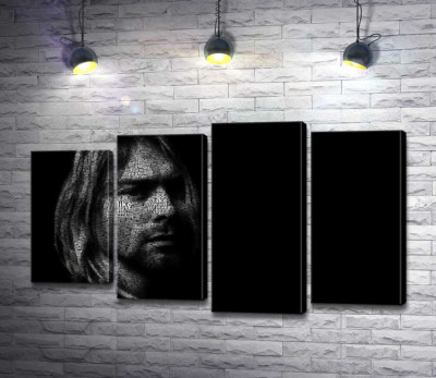 Модульна картина "Силует музиканта Курта Кобейна (Kurt Cobain) із рядків пісень"