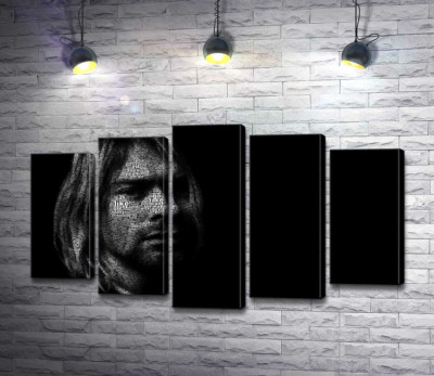Модульна картина "Силует музиканта Курта Кобейна (Kurt Cobain) із рядків пісень"