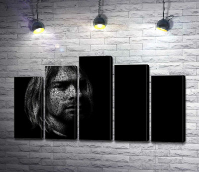 Модульная картина "Силуэт музыканта Курта Кобейна (Kurt Cobain) из строк песен"