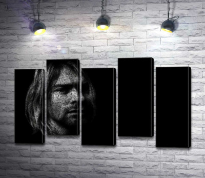 Модульная картина "Силуэт музыканта Курта Кобейна (Kurt Cobain) из строк песен"