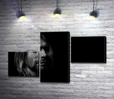 Модульна картина "Силует музиканта Курта Кобейна (Kurt Cobain) із рядків пісень"