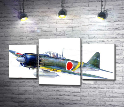 Модульная картина "Японский легкий истребитель Mitsubishi A6M"