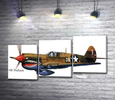 Модульная картина "Американский истребитель Curtiss P-40 Warhawk времен Второй мировой войны"