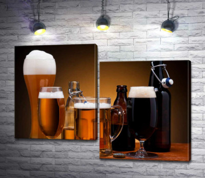 Модульная картина "Контраст светлого и темного пива"