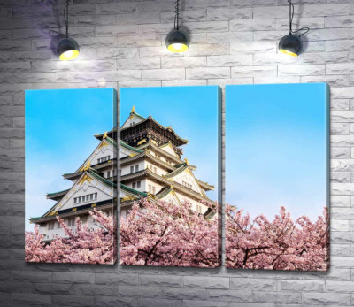 Модульна картина "Японський замок Осака (Osaka) в обіймах квітучих сакур"