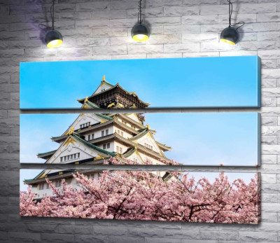 Модульна картина "Японський замок Осака (Osaka) в обіймах квітучих сакур"