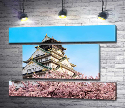 Модульна картина "Японський замок Осака (Osaka) в обіймах квітучих сакур"