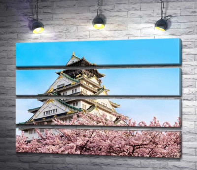 Модульна картина "Японський замок Осака (Osaka) в обіймах квітучих сакур"