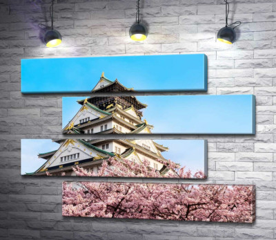 Модульная картина "Японский замок Осака (Osaka) в объятиях цветущих сакур"