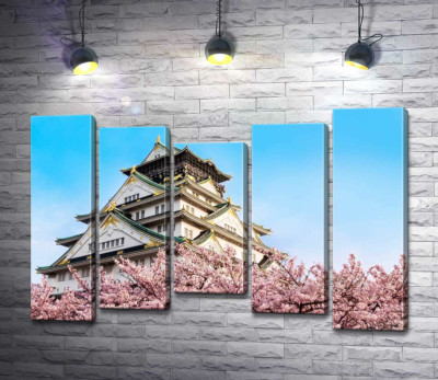 Модульна картина "Японський замок Осака (Osaka) в обіймах квітучих сакур"