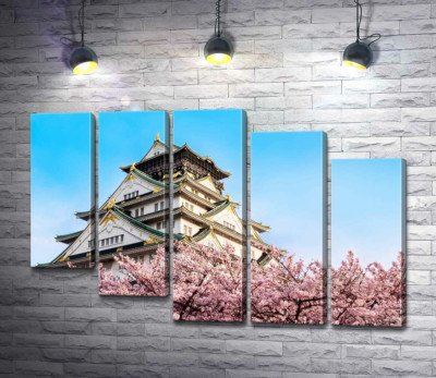 Модульная картина "Японский замок Осака (Osaka) в объятиях цветущих сакур"
