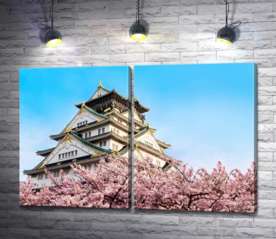 Модульная картина "Японский замок Осака (Osaka) в объятиях цветущих сакур"
