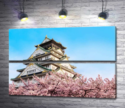 Модульная картина "Японский замок Осака (Osaka) в объятиях цветущих сакур"