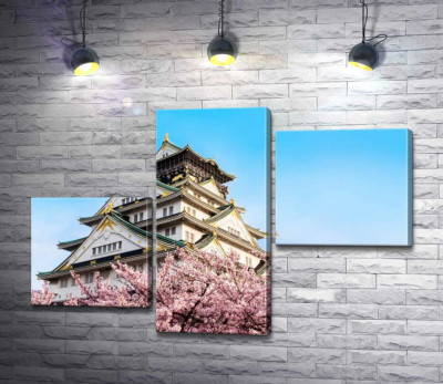 Модульна картина "Японський замок Осака (Osaka) в обіймах квітучих сакур"