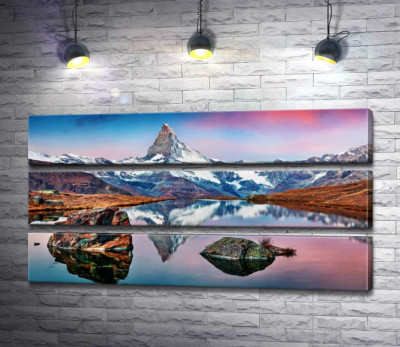 Модульная картина "Гористый пик горы Маттерхорн (Matterhorn) отражается в тихих водах озера"