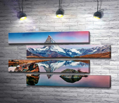 Модульная картина "Гористый пик горы Маттерхорн (Matterhorn) отражается в тихих водах озера"