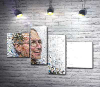 Модульная картина "Стив Джобс (Steve Jobs) из тысячей изображений гаджетов"