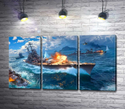 Запеклий бій кораблів на постері до відеогри "World of warships"