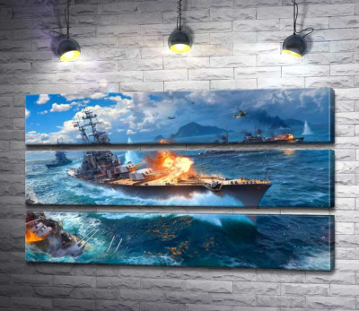 Запеклий бій кораблів на постері до відеогри "World of warships"
