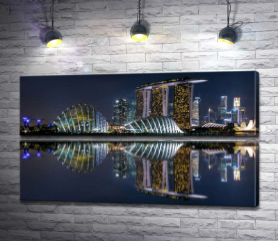 Модульная картина "Ночной вид на сады возле Залива (Gardens by the Bay) в Сингапуре"