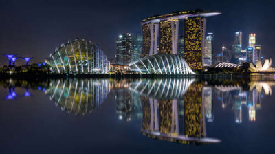 Нічний вид на сади біля Затоки (Gardens by the Bay) у Сінгапурі