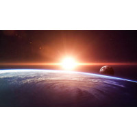 Ослепительный солнечный свет падает на планету над Тихим океаном