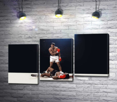 Модульна картина "Переможець боксер Мухаммед Алі (Muhammad Ali) стоїть над переможеним  Сонні Лістоном (Sonny Liston) "