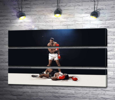 Модульна картина "Переможець боксер Мухаммед Алі (Muhammad Ali) стоїть над переможеним  Сонні Лістоном (Sonny Liston) "