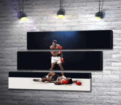 Модульная картина "Победитель боксер Мухаммед Али (Muhammad Ali) стоит над побежденным Сонни Листоном (Sonny Liston)"