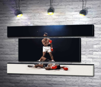 Модульная картина "Победитель боксер Мухаммед Али (Muhammad Ali) стоит над побежденным Сонни Листоном (Sonny Liston)"