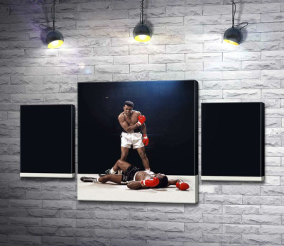 Модульна картина "Переможець боксер Мухаммед Алі (Muhammad Ali) стоїть над переможеним  Сонні Лістоном (Sonny Liston) "