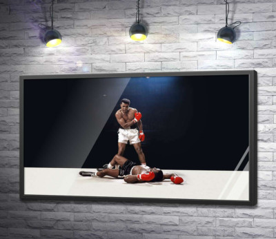 Постер "Победитель боксер Мухаммед Али (Muhammad Ali) стоит над побежденным Сонни Листоном (Sonny Liston)"