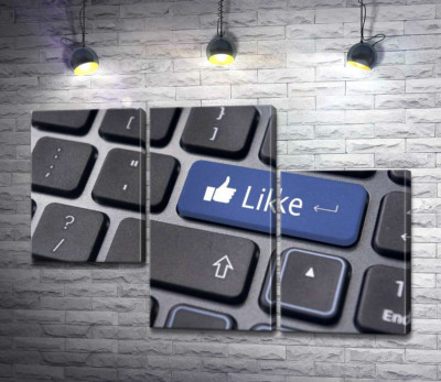 Модульна картина "Синя кнопка "Like" на комп'ютерній клавіатурі"