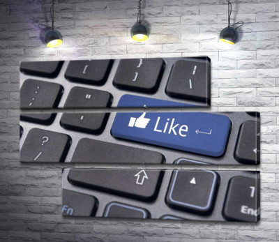 Модульная картина "Синяя кнопка "Like" на компьютерной клавиатуре"