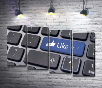Модульна картина "Синя кнопка "Like" на комп'ютерній клавіатурі"
