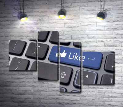 Модульна картина "Синя кнопка "Like" на комп'ютерній клавіатурі"