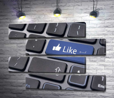 Модульная картина "Синяя кнопка "Like" на компьютерной клавиатуре"