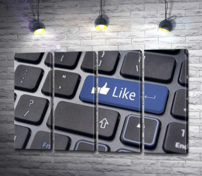 Модульна картина "Синя кнопка "Like" на комп'ютерній клавіатурі"