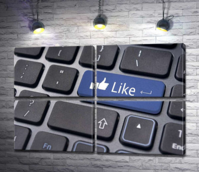 Модульная картина "Синяя кнопка "Like" на компьютерной клавиатуре"