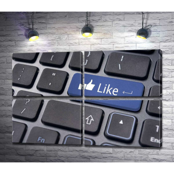 Синяя кнопка "Like" на компьютерной клавиатуре
