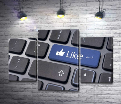 Модульна картина "Синя кнопка "Like" на комп'ютерній клавіатурі"