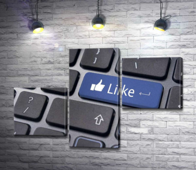 Модульная картина "Синяя кнопка "Like" на компьютерной клавиатуре"