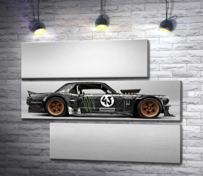 Модульная картина "Тюнингованный автомобиль Ford Mustang Hoonicorn автогонщика Кена Блока"