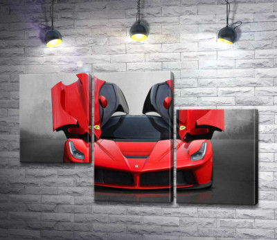 Модульная картина "Красный автомобиль лимитированной серии Ferrari LaFerrari"