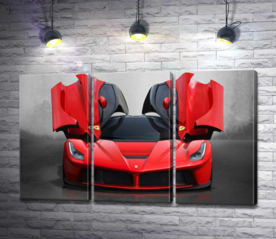 Модульная картина "Красный автомобиль лимитированной серии Ferrari LaFerrari"