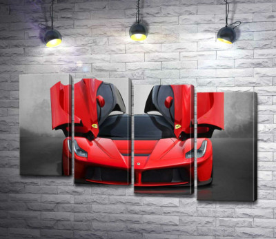 Модульна картина "Червоний автомобіль лімітованої серії Ferrari LaFerrari"